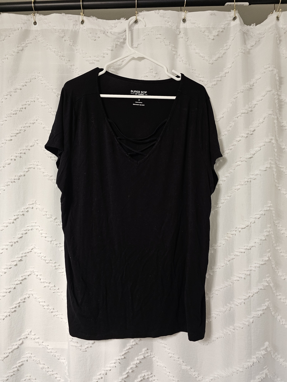torrid Black Short Sleeve V-Neck Tee with Crisscross Detail